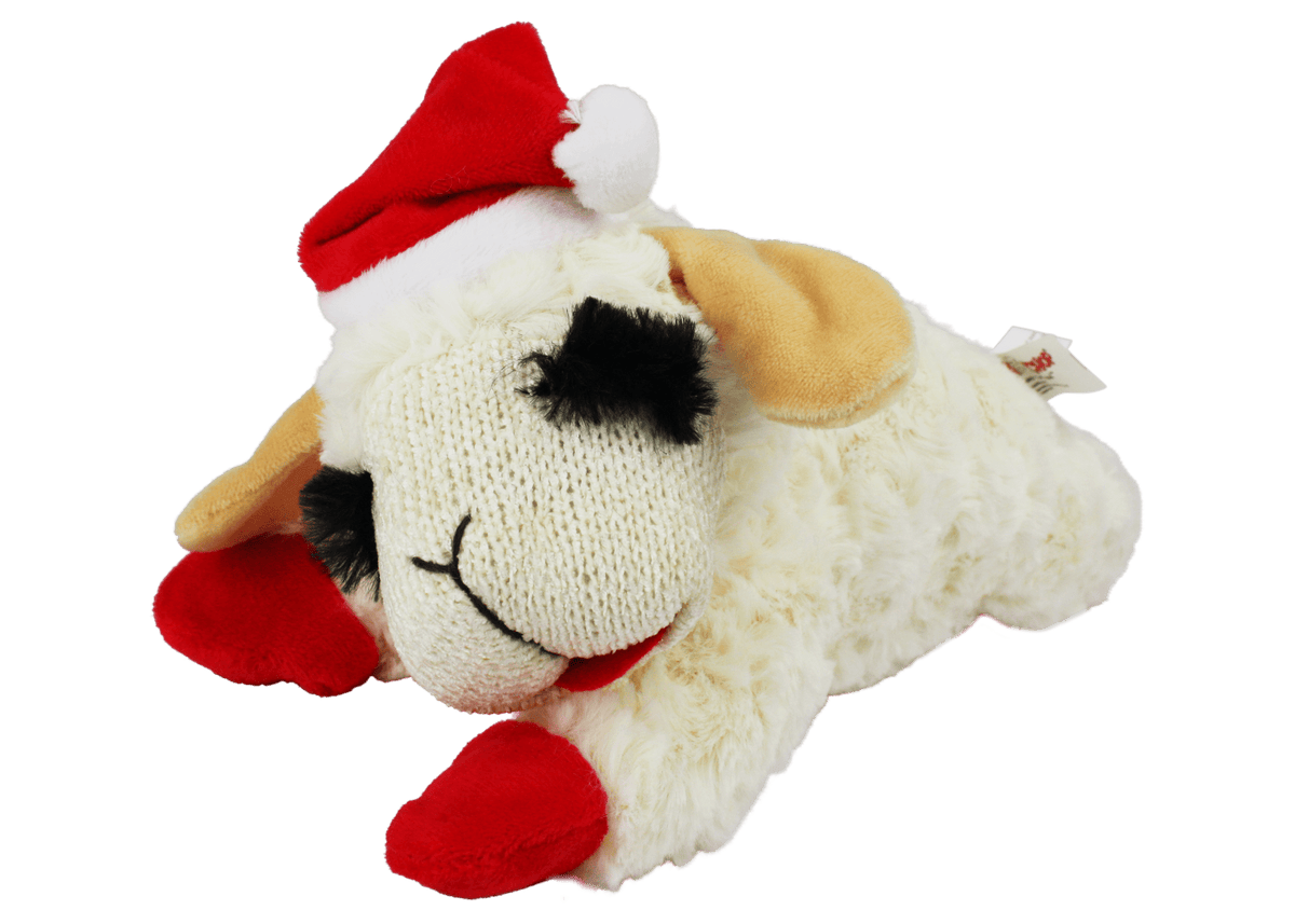 Multipet Lamb Chop with Santa Hat Plush Holiday Dog Toy
