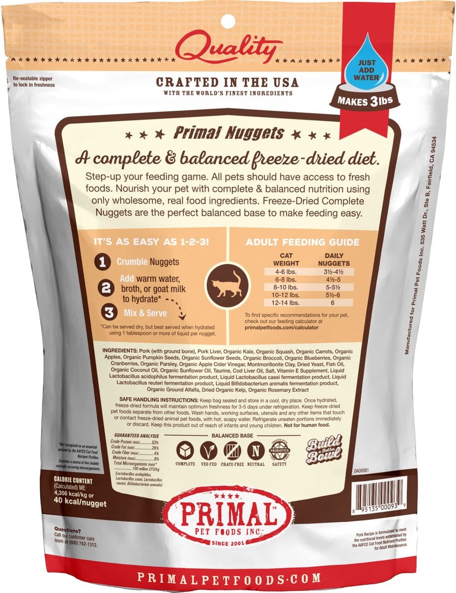 Primal FreezeDried Nuggets Grain Free Pork Formula Complete Diet Cat