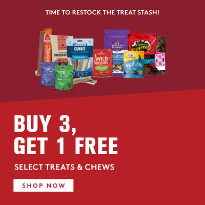 buy 3, get 1 free select  dog and cat treats and chews. click to shop now. 
