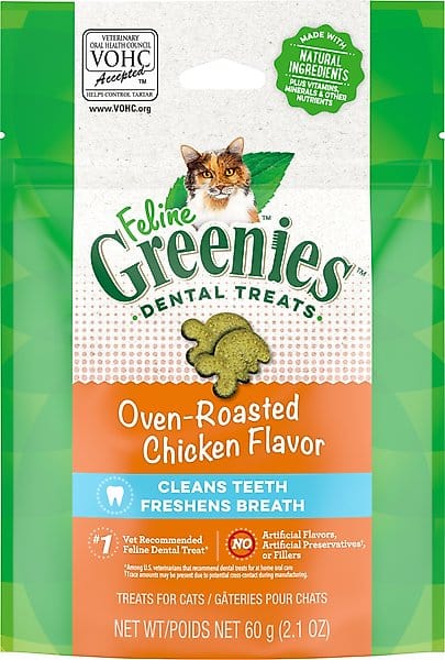 Feline Greenies Adult Natural Dental Care Oven Roasted Chicken Flavor Cat Treats