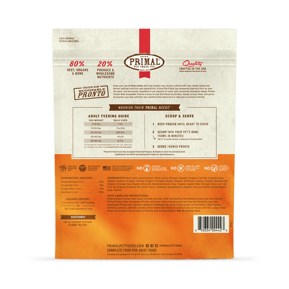 Primal Pronto Raw Frozen Beef Dog Food