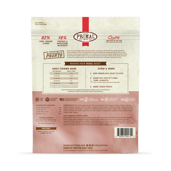 Primal Pronto Raw Frozen Pork Dog Food