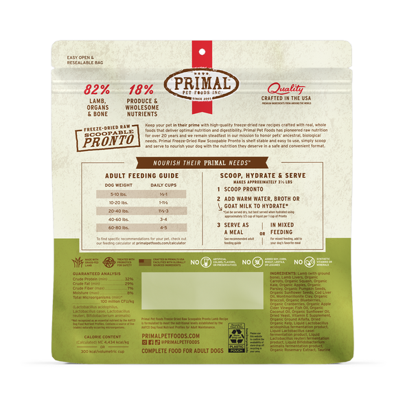 Primal Pronto Lamb Recipe Freeze-Dried Raw Dog Food