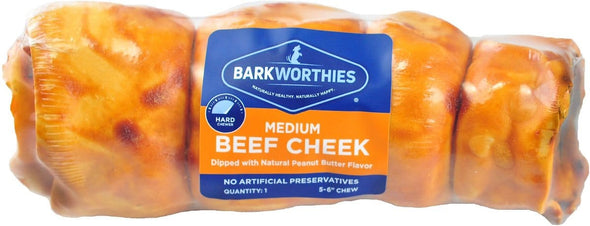 Barkworthies Peanut Butter Dipped Beef Cheek Medium for Dogs