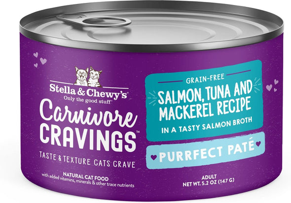 Stella & Chewy's Carnivore Cravings Purrfect Pate Salmon, Tuna & Mackerel Pate Recipe in Broth Wet Cat Food