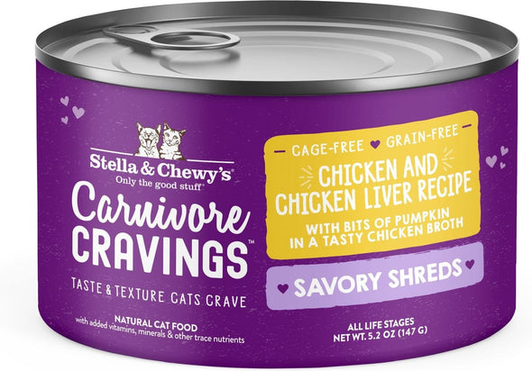 Stella & Chewy's Carnivore Cravings Savory Shreds Chicken & Chicken Liver Dinner in Broth Wet Cat Food