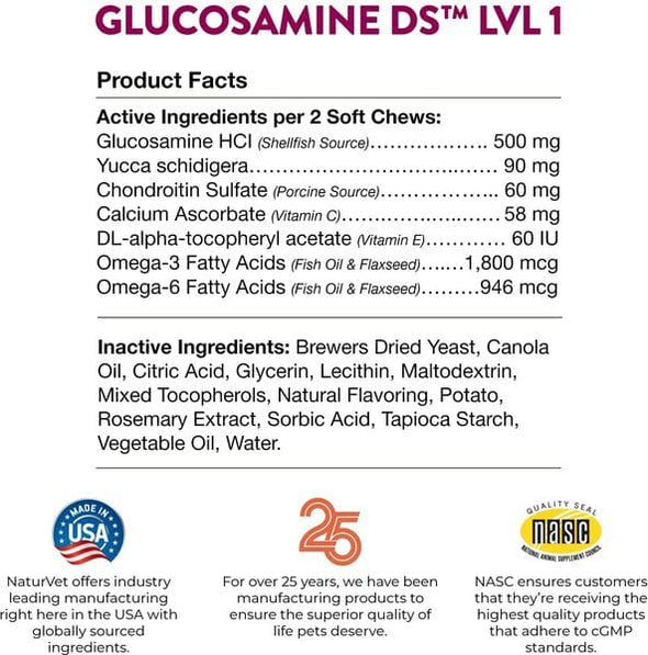 NaturVet Glucosamine DS Level 1 Maintenance Care Soft Chews for Dogs