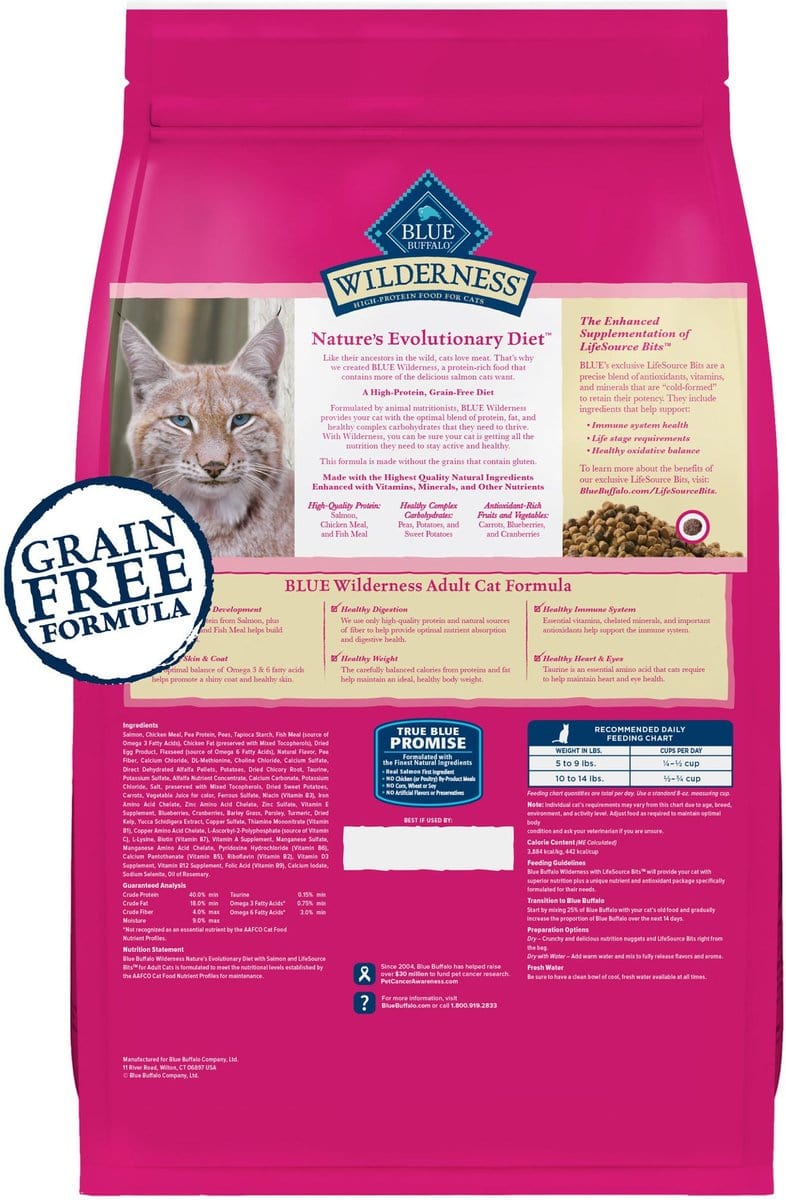 Blue Buffalo Wilderness Grain Free Salmon High Protein Recipe Dry Cat
