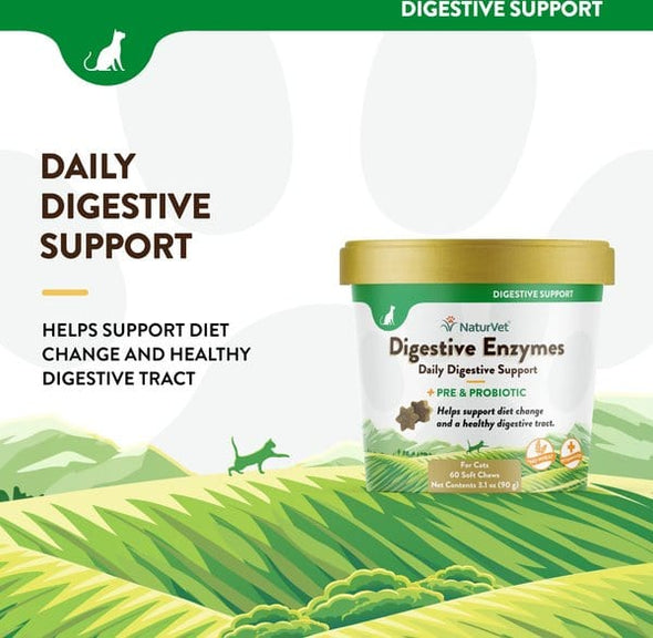 NaturVet Digestive Enzymes Plus Pre & Probiotics Soft Chews For Cats