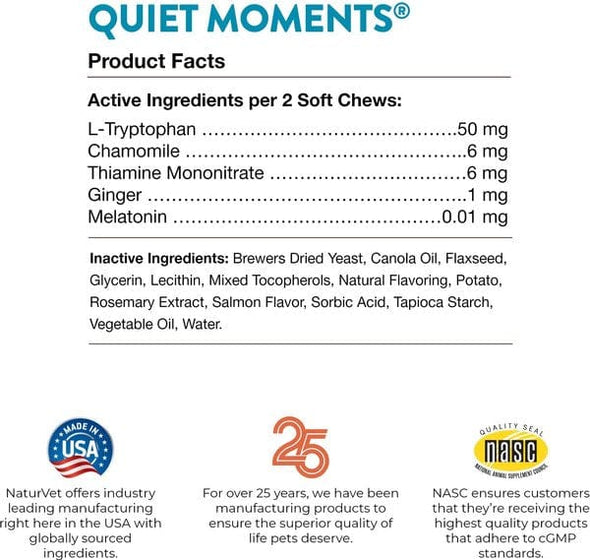 NaturVet Quiet Moments Calming Aid Plus Melatonin Soft Chews for Cats