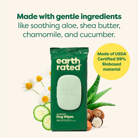 Earth Rated USDA Certified Biobased Lavender Scented Grooming Wipes for Dogs and Cats