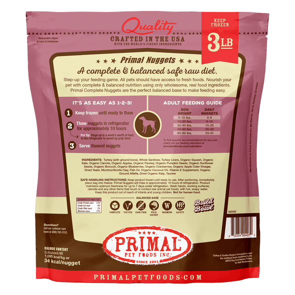 Primal Raw Frozen Turkey & Sardine Formula For Dogs
