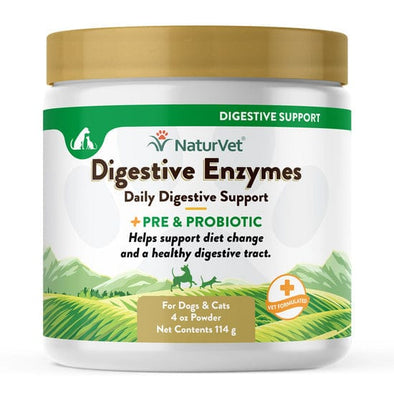 NaturVet Digestive Enzymes Powder Plus Pre & Probiotics for Dogs and Cats