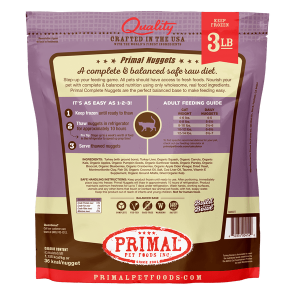 Primal Raw Frozen Nuggets Turkey Formula For Cats