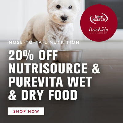 20% off nutrisource & purevita wet & dry food. click to shop now. 