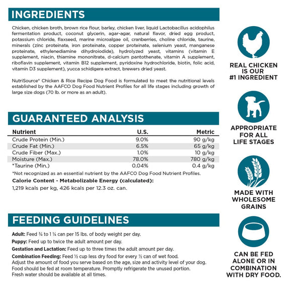 NutriSource Chicken & Rice Canned Dog Food