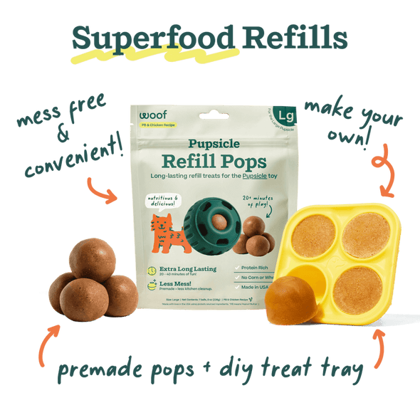 Woof Pupsicle Long Lasting Refillable Dog Treat Dispenser Toy in Holiday Candy Cane