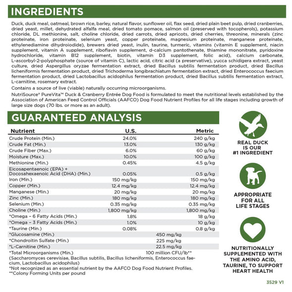 NutriSource PureVita Duck & Cranberry Dry Dog Food