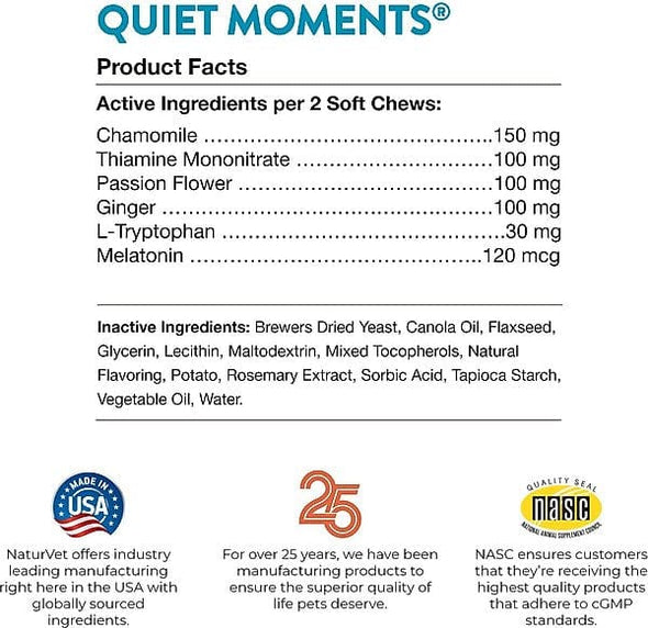 NaturVet Quiet Moments Plus Melatonin Soft Chews for Dogs