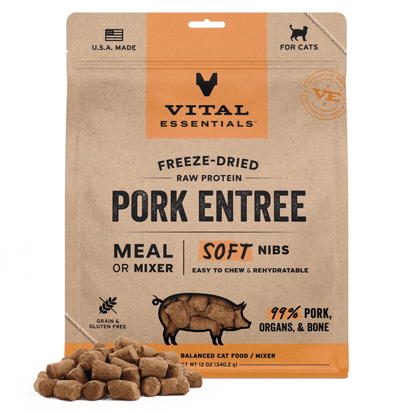 Vital Essentials Pork Entree Soft Nibs Freeze-Dried Raw Cat Food