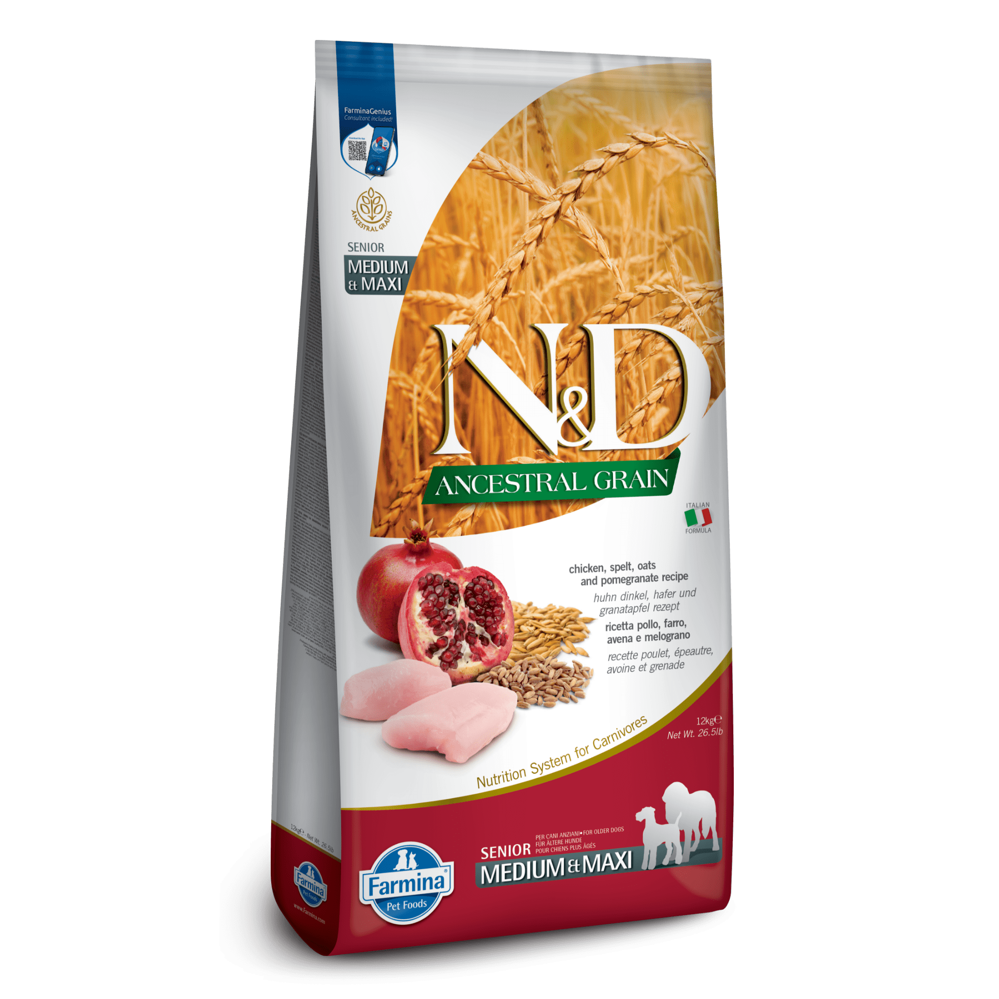 Farmina N D Ancestral Grain Chicken Pomegranate Medium Maxi Senior