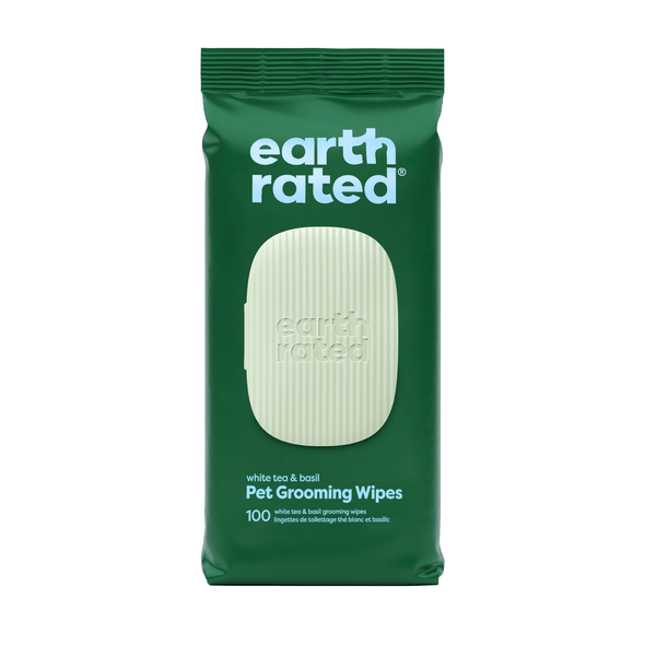 Earth Rated USDA Certified Biobased White Tea & Basil Scented Grooming Wipes for Dogs and Cats