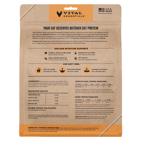 Vital Essentials Pork Entree Soft Nibs Freeze-Dried Raw Cat Food