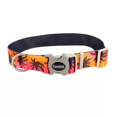 Coastal Pet Products Sublime Adjustable Dog Collar in Sunset Palms with Black Grid