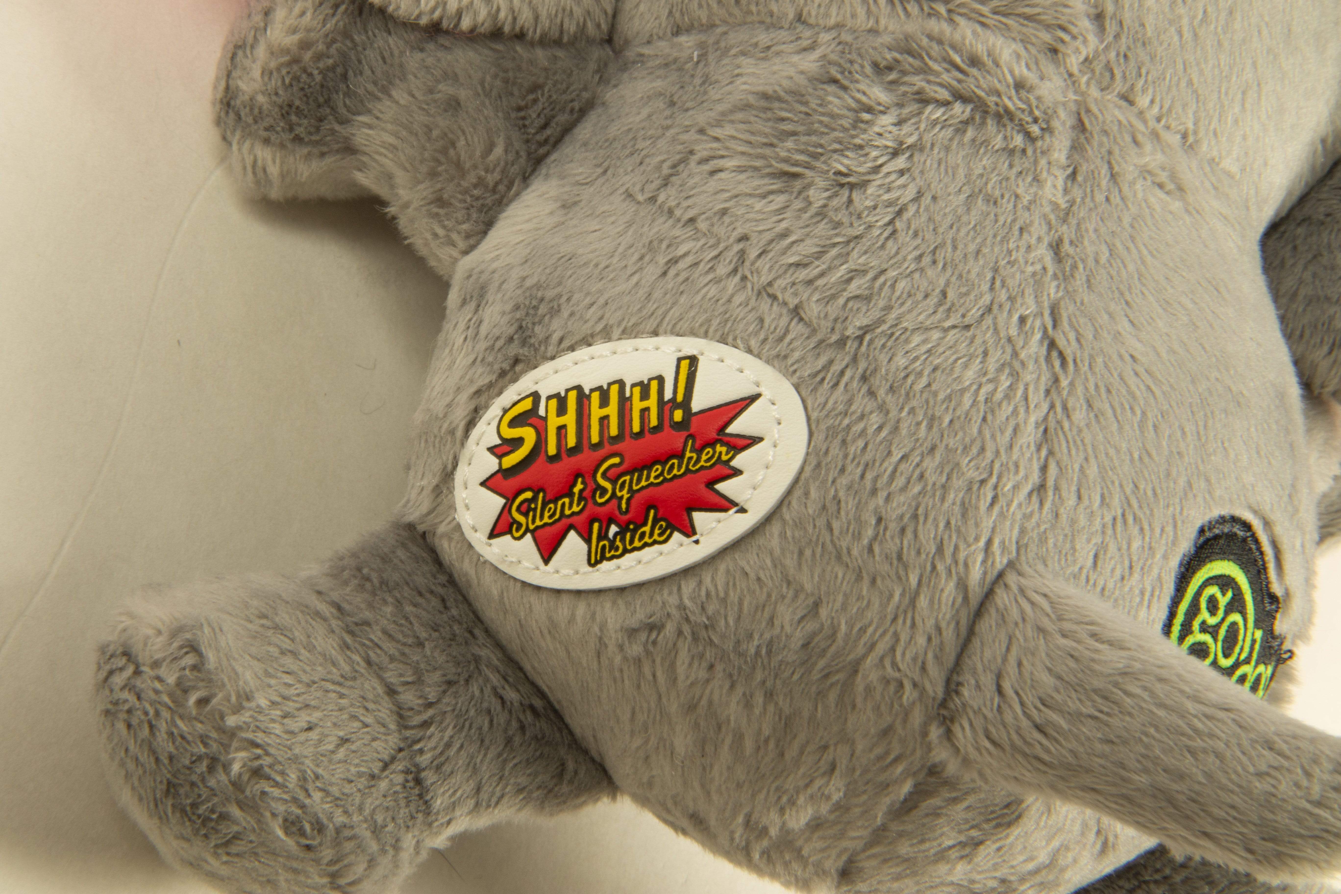 goDog Silent Squeak Crazy Hairs Elephant Dog Toy, Gray, Large