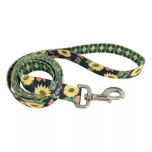 Coastal Pet Products Sublime Dog Leash in Sunflower with Green Argyle