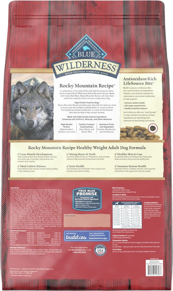 Blue Buffalo Wilderness Wholesome Grains Rocky Mountain Red Meat Healthy Weight Recipe Adult Dry Dog Food