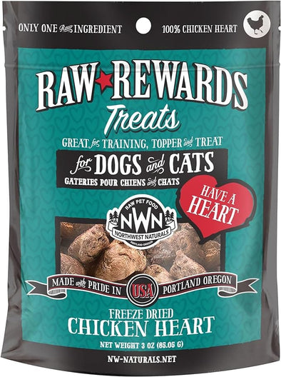 Northwest Naturals Raw Rewards Freeze-Dried Raw Chicken Heart Treats for Cats & Dogs
