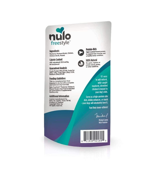 Nulo Freestyle Grain Free Mackerel Chicken & Mussel in Broth Meaty Dog Food Topper Pouch