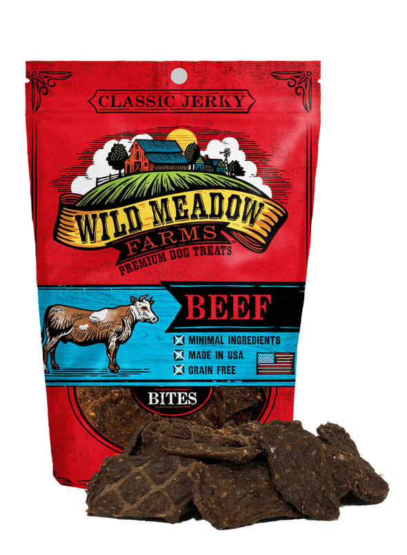 Wild Meadow Farms Classic Beef Jerky Bites Treats for Dogs