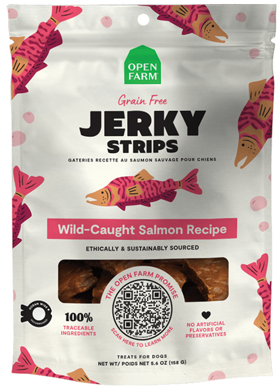 Open Farm Grain Free Jerky Strips Wild-Caught Salmon Dog Treats