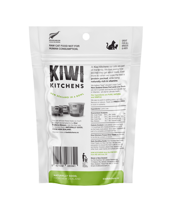 Kiwi Kitchens Raw Freeze Dried Lamb Liver Recipe Treats for Cats
