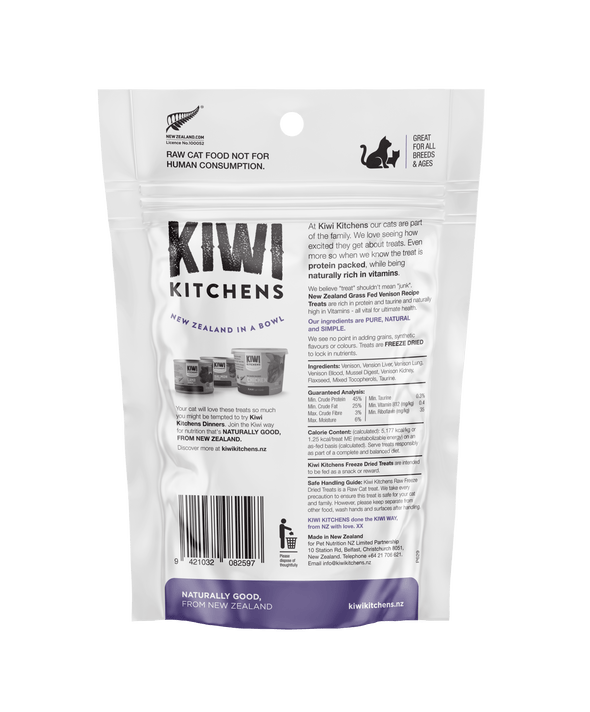 Kiwi Kitchens Raw Freeze Dried Vension Recipe Treats for Cats