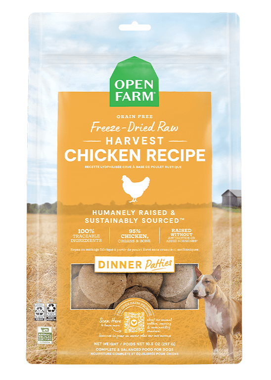 Open Farm Grain Free Harvest Chicken Recipe Freeze Dried Raw Dog Food Patties