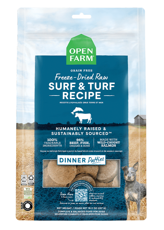 Open Farm Grain Free Surf and Turf Recipe Freeze Dried Raw Dog Food Patties