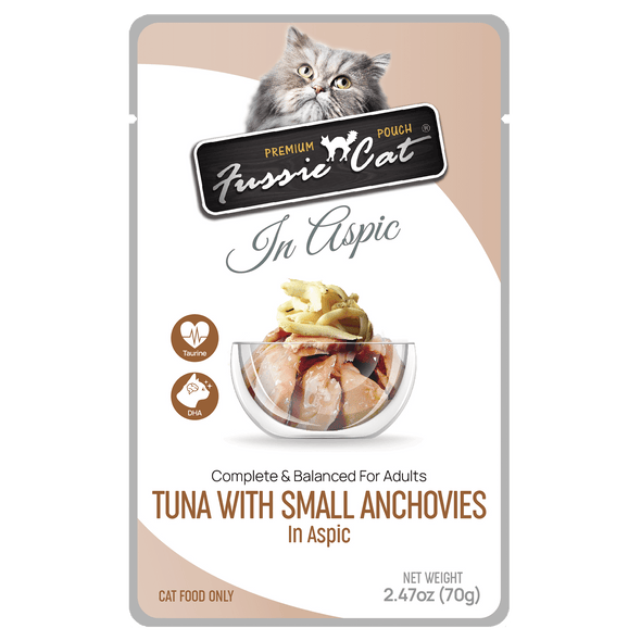 Fussie Cat Premium Pouch Tuna with Small Anchovies in Aspic Cat Food