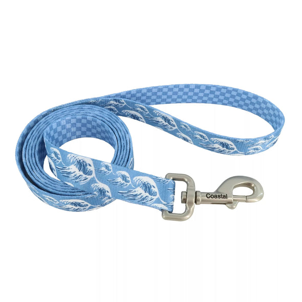 Coastal Pet Products Sublime Dog Leash in Blue Waves with Blue Checkers