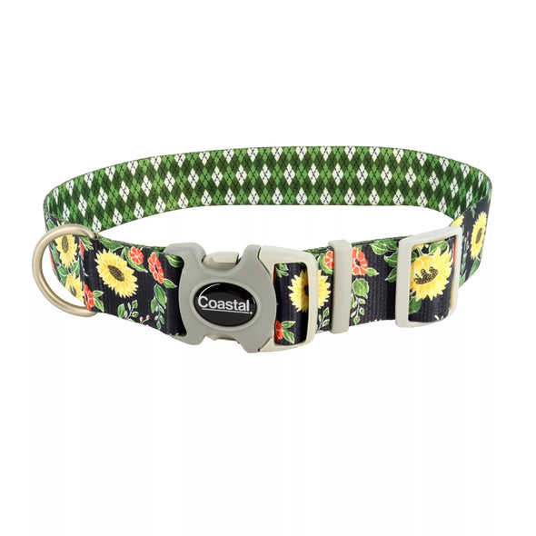 Coastal Pet Products Sublime Adjustable Dog Collar in Sunflower with Green Argyle