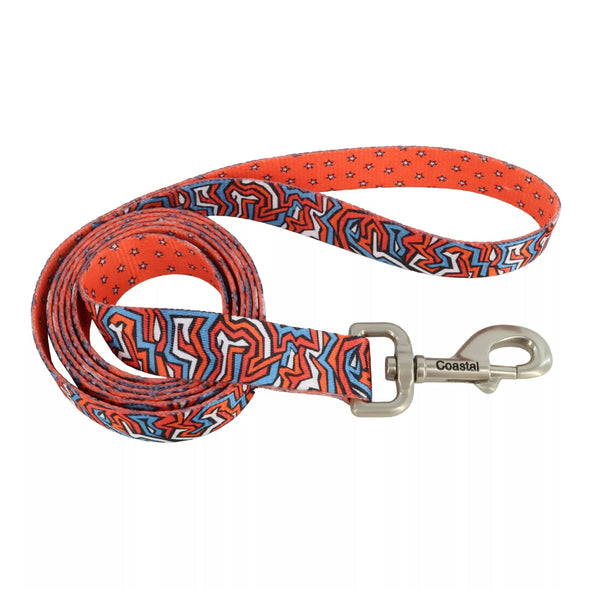 Coastal Pet Products Sublime Dog Leash in Red Blue Graffiti with Red Stars