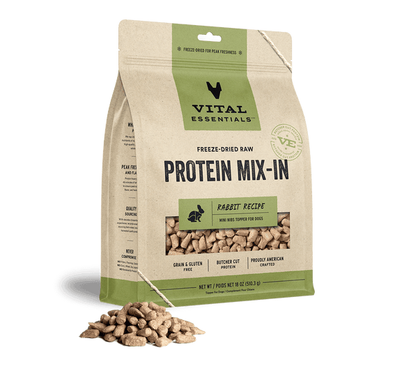 Vital Essentials Rabbit Recipe Freeze-Dried Raw Protein Mix-In Mini Nibs Topper For Dogs