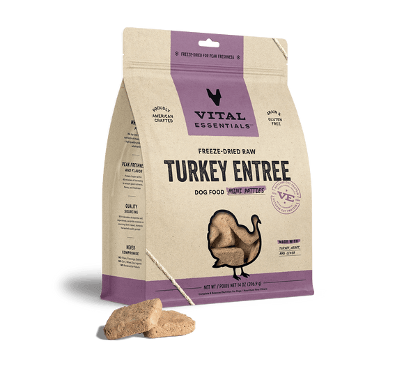 Vital Essentials Turkey Entree Mini Patties Freeze-Dried Raw Dog Food